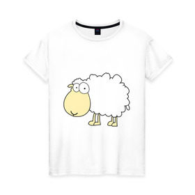 Женская футболка хлопок с принтом Милая овечка в Кировске, 100% хлопок | прямой крой, круглый вырез горловины, длина до линии бедер, слегка спущенное плечо | 2015 | new year | новый год | овечка | овца