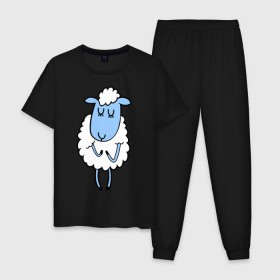 Мужская пижама хлопок с принтом Милая овечка в Кировске, 100% хлопок | брюки и футболка прямого кроя, без карманов, на брюках мягкая резинка на поясе и по низу штанин
 | 2015 | new year | коза | новый год | овца