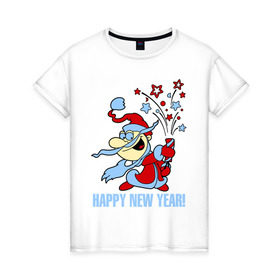 Женская футболка хлопок с принтом Салют - хлопушка в Кировске, 100% хлопок | прямой крой, круглый вырез горловины, длина до линии бедер, слегка спущенное плечо | new year | дед мороз | новый год | салют | хлопушка