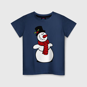 Детская футболка хлопок с принтом Весёлый снеговик в Кировске, 100% хлопок | круглый вырез горловины, полуприлегающий силуэт, длина до линии бедер | Тематика изображения на принте: new year | новый год | рождество | снеговик