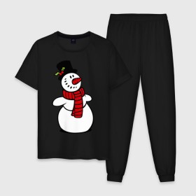 Мужская пижама хлопок с принтом Весёлый снеговик в Кировске, 100% хлопок | брюки и футболка прямого кроя, без карманов, на брюках мягкая резинка на поясе и по низу штанин
 | new year | новый год | рождество | снеговик