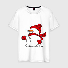 Мужская футболка хлопок с принтом Снеговик в Кировске, 100% хлопок | прямой крой, круглый вырез горловины, длина до линии бедер, слегка спущенное плечо. | 