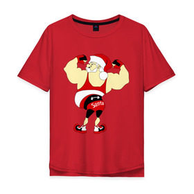 Мужская футболка хлопок Oversize с принтом Санта бодибилдер в Кировске, 100% хлопок | свободный крой, круглый ворот, “спинка” длиннее передней части | 2015 | бодибилдер | культурист | новый год | рождество | санта