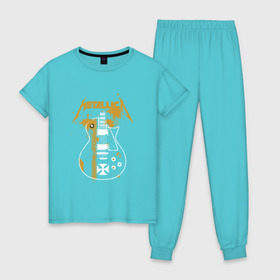Женская пижама хлопок с принтом Металлика в Кировске, 100% хлопок | брюки и футболка прямого кроя, без карманов, на брюках мягкая резинка на поясе и по низу штанин | гитара | металлика