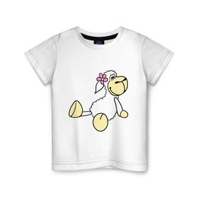 Детская футболка хлопок с принтом Овечка в Кировске, 100% хлопок | круглый вырез горловины, полуприлегающий силуэт, длина до линии бедер | 2015 | барашек | нг | новый год | овечка | символ | цветочек