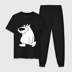 Мужская пижама хлопок с принтом Веселый белый медведь в Кировске, 100% хлопок | брюки и футболка прямого кроя, без карманов, на брюках мягкая резинка на поясе и по низу штанин
 | Тематика изображения на принте: new year | белый | медведь | северный полюс