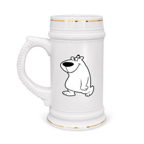 Кружка пивная с принтом Веселый белый медведь в Кировске,  керамика (Материал выдерживает высокую температуру, стоит избегать резкого перепада температур) |  объем 630 мл | new year | белый | медведь | северный полюс