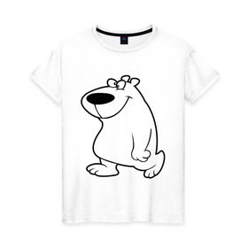 Женская футболка хлопок с принтом Веселый белый медведь в Кировске, 100% хлопок | прямой крой, круглый вырез горловины, длина до линии бедер, слегка спущенное плечо | new year | белый | медведь | северный полюс