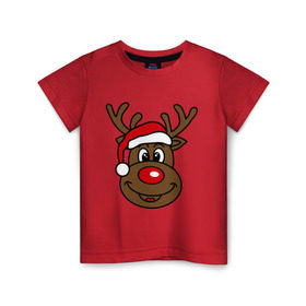 Детская футболка хлопок с принтом Рождественский олень в Кировске, 100% хлопок | круглый вырез горловины, полуприлегающий силуэт, длина до линии бедер | 2015 | new year | новый год | олень | рождество