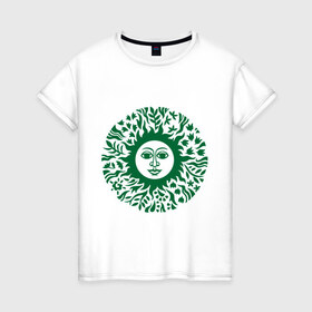 Женская футболка хлопок с принтом Солнечный круг в Кировске, 100% хлопок | прямой крой, круглый вырез горловины, длина до линии бедер, слегка спущенное плечо | 