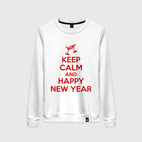Женский свитшот хлопок с принтом Keep calm and happy new year в Кировске, 100% хлопок | прямой крой, круглый вырез, на манжетах и по низу широкая трикотажная резинка  | keep calm | new year | новый год | сохраняй спокойствие