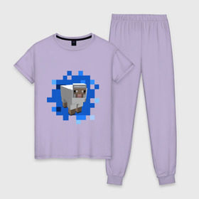 Женская пижама хлопок с принтом Minecraft sheep в Кировске, 100% хлопок | брюки и футболка прямого кроя, без карманов, на брюках мягкая резинка на поясе и по низу штанин | майнкрафт | овечка