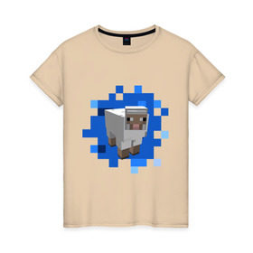 Женская футболка хлопок с принтом Minecraft sheep в Кировске, 100% хлопок | прямой крой, круглый вырез горловины, длина до линии бедер, слегка спущенное плечо | майнкрафт | овечка