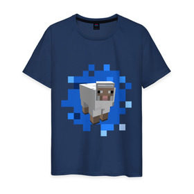 Мужская футболка хлопок с принтом Minecraft sheep в Кировске, 100% хлопок | прямой крой, круглый вырез горловины, длина до линии бедер, слегка спущенное плечо. | майнкрафт | овечка