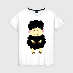 Женская футболка хлопок с принтом Барашек в Кировске, 100% хлопок | прямой крой, круглый вырез горловины, длина до линии бедер, слегка спущенное плечо | 2015 | бараны | животные | овечки | приколы | символ года | ягнята