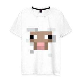 Мужская футболка хлопок с принтом Майнкрафт в Кировске, 100% хлопок | прямой крой, круглый вырез горловины, длина до линии бедер, слегка спущенное плечо. | мордочка | овечка | пиксельный