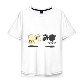 Мужская футболка хлопок Oversize с принтом Прыгающие овечки в Кировске, 100% хлопок | свободный крой, круглый ворот, “спинка” длиннее передней части | 2015 | бараны | животные | овечки | приколы | символ года | ягнята