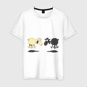 Мужская футболка хлопок с принтом Прыгающие овечки в Кировске, 100% хлопок | прямой крой, круглый вырез горловины, длина до линии бедер, слегка спущенное плечо. | 2015 | бараны | животные | овечки | приколы | символ года | ягнята