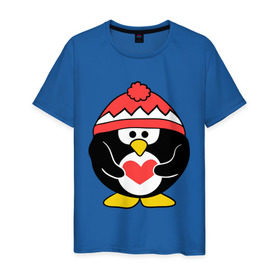 Мужская футболка хлопок с принтом Пингвин с сердцем в Кировске, 100% хлопок | прямой крой, круглый вырез горловины, длина до линии бедер, слегка спущенное плечо. | Тематика изображения на принте: пингвин