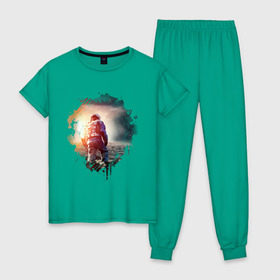 Женская пижама хлопок с принтом Interstellar в Кировске, 100% хлопок | брюки и футболка прямого кроя, без карманов, на брюках мягкая резинка на поясе и по низу штанин | interstellar | интерстеллар | космонавт | космос