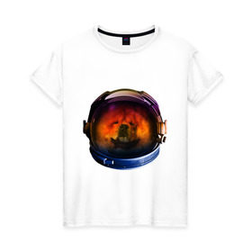 Женская футболка хлопок с принтом Чау-чау в Кировске, 100% хлопок | прямой крой, круглый вырез горловины, длина до линии бедер, слегка спущенное плечо | астронавт | животные | космонавт | космос | мордочка | нос | собака | чау чау | шлем