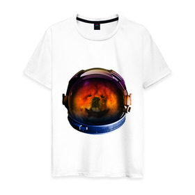 Мужская футболка хлопок с принтом Чау-чау в Кировске, 100% хлопок | прямой крой, круглый вырез горловины, длина до линии бедер, слегка спущенное плечо. | астронавт | животные | космонавт | космос | мордочка | нос | собака | чау чау | шлем