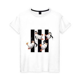 Женская футболка хлопок с принтом Пингвины Мадагаскара в Кировске, 100% хлопок | прямой крой, круглый вырез горловины, длина до линии бедер, слегка спущенное плечо | мадагаскар | мультик | пингвины