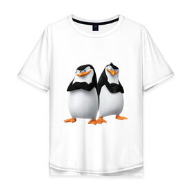 Мужская футболка хлопок Oversize с принтом Пингвины Мадагаскара в Кировске, 100% хлопок | свободный крой, круглый ворот, “спинка” длиннее передней части | мадагаскар | мультик | пингвины
