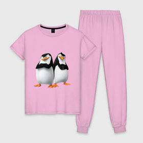 Женская пижама хлопок с принтом Пингвины Мадагаскара в Кировске, 100% хлопок | брюки и футболка прямого кроя, без карманов, на брюках мягкая резинка на поясе и по низу штанин | Тематика изображения на принте: мадагаскар | мультик | пингвины