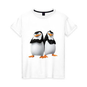 Женская футболка хлопок с принтом Пингвины Мадагаскара в Кировске, 100% хлопок | прямой крой, круглый вырез горловины, длина до линии бедер, слегка спущенное плечо | мадагаскар | мультик | пингвины