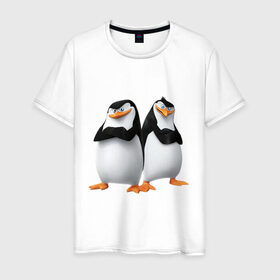 Мужская футболка хлопок с принтом Пингвины Мадагаскара в Кировске, 100% хлопок | прямой крой, круглый вырез горловины, длина до линии бедер, слегка спущенное плечо. | Тематика изображения на принте: мадагаскар | мультик | пингвины