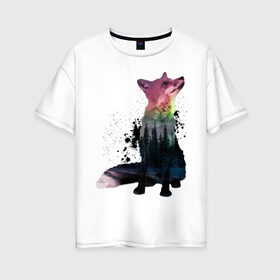 Женская футболка хлопок Oversize с принтом Лиса в Кировске, 100% хлопок | свободный крой, круглый ворот, спущенный рукав, длина до линии бедер
 | лиса
