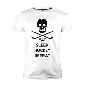 Мужская футболка премиум с принтом Eat sleep hockey repeat в Кировске, 92% хлопок, 8% лайкра | приталенный силуэт, круглый вырез ворота, длина до линии бедра, короткий рукав | 