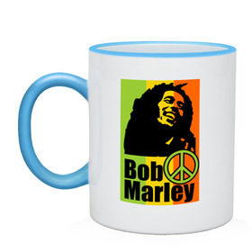 Кружка двухцветная с принтом Bob Marley в Кировске, керамика | объем — 330 мл, диаметр — 80 мм. Цветная ручка и кайма сверху, в некоторых цветах — вся внутренняя часть | bob marley | боб марли