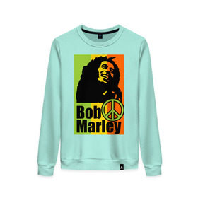 Женский свитшот хлопок с принтом Bob Marley в Кировске, 100% хлопок | прямой крой, круглый вырез, на манжетах и по низу широкая трикотажная резинка  | bob marley | боб марли