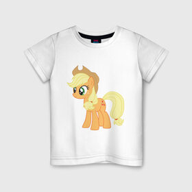 Детская футболка хлопок с принтом Пони Эпплджек в Кировске, 100% хлопок | круглый вырез горловины, полуприлегающий силуэт, длина до линии бедер | my little pony | мой маленький пони | пони | эпплджек