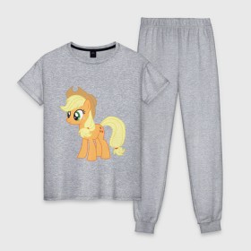 Женская пижама хлопок с принтом Пони Эпплджек в Кировске, 100% хлопок | брюки и футболка прямого кроя, без карманов, на брюках мягкая резинка на поясе и по низу штанин | my little pony | мой маленький пони | пони | эпплджек