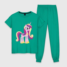Женская пижама хлопок с принтом Принцесса Каденс в Кировске, 100% хлопок | брюки и футболка прямого кроя, без карманов, на брюках мягкая резинка на поясе и по низу штанин | Тематика изображения на принте: my little pony | каденс | мой маленький пони | пони