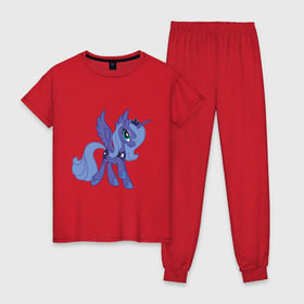 Женская пижама хлопок с принтом Принцесса Луна в Кировске, 100% хлопок | брюки и футболка прямого кроя, без карманов, на брюках мягкая резинка на поясе и по низу штанин | my little pony | луна | мой маленький пони | пони
