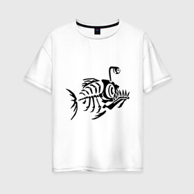 Женская футболка хлопок Oversize с принтом Скелет глубоководной рыбы в Кировске, 100% хлопок | свободный крой, круглый ворот, спущенный рукав, длина до линии бедер
 | скелет