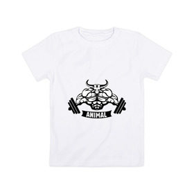 Детская футболка хлопок с принтом Bodybuilder bull в Кировске, 100% хлопок | круглый вырез горловины, полуприлегающий силуэт, длина до линии бедер | animal