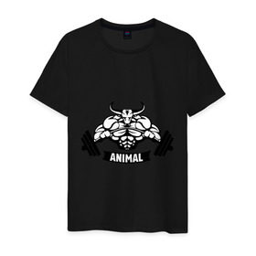 Мужская футболка хлопок с принтом Bodybuilder bull в Кировске, 100% хлопок | прямой крой, круглый вырез горловины, длина до линии бедер, слегка спущенное плечо. | animal