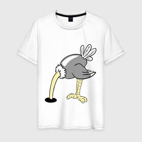 Мужская футболка хлопок с принтом Страус в Кировске, 100% хлопок | прямой крой, круглый вырез горловины, длина до линии бедер, слегка спущенное плечо. | пара | страус
