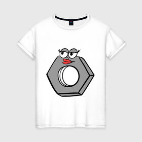 Женская футболка хлопок с принтом Гайка в Кировске, 100% хлопок | прямой крой, круглый вырез горловины, длина до линии бедер, слегка спущенное плечо | гайка | любовь | пара