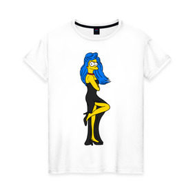 Женская футболка хлопок с принтом Миссис Симпсон в Кировске, 100% хлопок | прямой крой, круглый вырез горловины, длина до линии бедер, слегка спущенное плечо | simpson | костюм | любовь | мардж | миссис симпсон | семья | симпсон