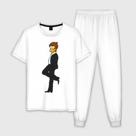 Мужская пижама хлопок с принтом Мистер Симпсон в Кировске, 100% хлопок | брюки и футболка прямого кроя, без карманов, на брюках мягкая резинка на поясе и по низу штанин
 | гомер