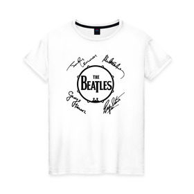 Женская футболка хлопок с принтом Beatles (автографы) в Кировске, 100% хлопок | прямой крой, круглый вырез горловины, длина до линии бедер, слегка спущенное плечо | битлз