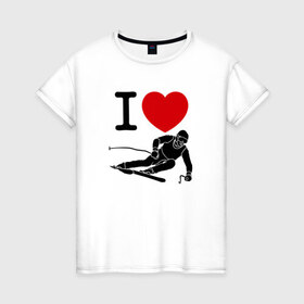 Женская футболка хлопок с принтом Я люблю лыжи в Кировске, 100% хлопок | прямой крой, круглый вырез горловины, длина до линии бедер, слегка спущенное плечо | 