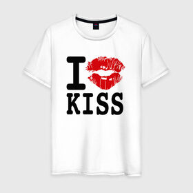 Мужская футболка хлопок с принтом I love kiss в Кировске, 100% хлопок | прямой крой, круглый вырез горловины, длина до линии бедер, слегка спущенное плечо. | Тематика изображения на принте: 