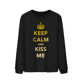 Мужской свитшот хлопок с принтом Keep calm and kiss me в Кировске, 100% хлопок |  | keep calm | kiss | золото | поцелуй | сохраняй спокойствие